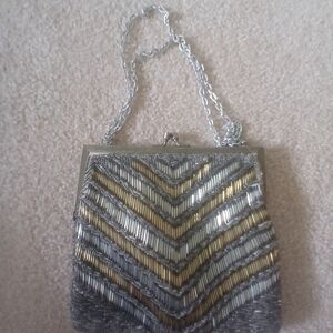Elegant Silver and Gold Chevron Clutch